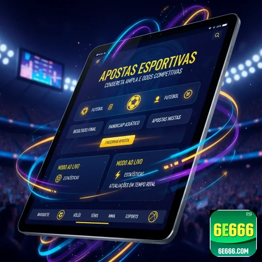 Tela de apostas esportivas no tablet do 6e666 com opções diversas.