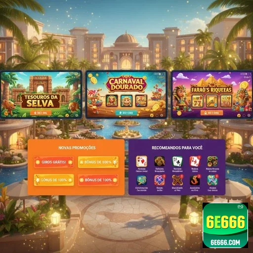 Tela do aplicativo 6e666 mostrando jogos e promoções de slots.