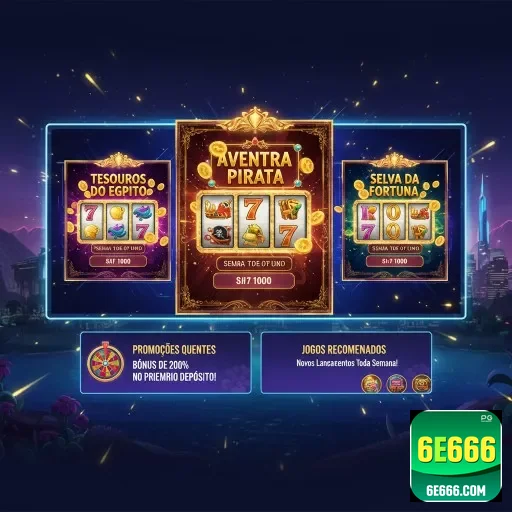 Jogos de slots da plataforma 6e666 com tema de aventura.