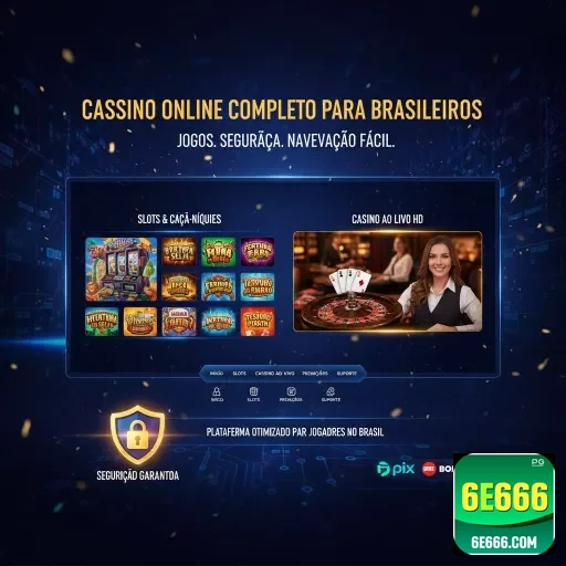 Tela da 6e666 mostrando slots e cassino ao vivo para brasileiros.