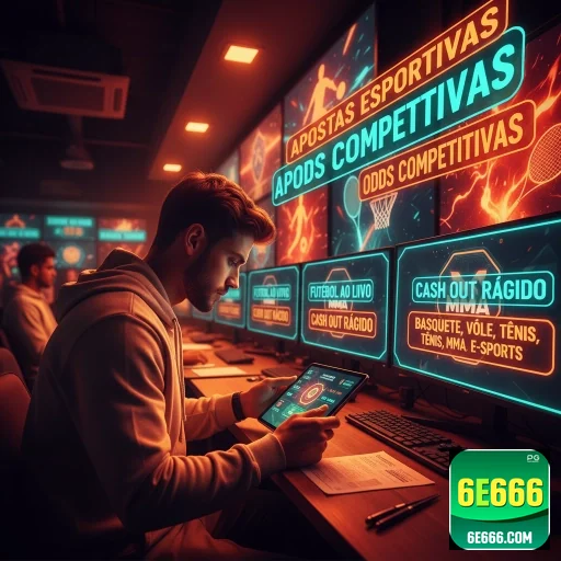 Jogador analisando jackpots do 6e666 em telas grandes.