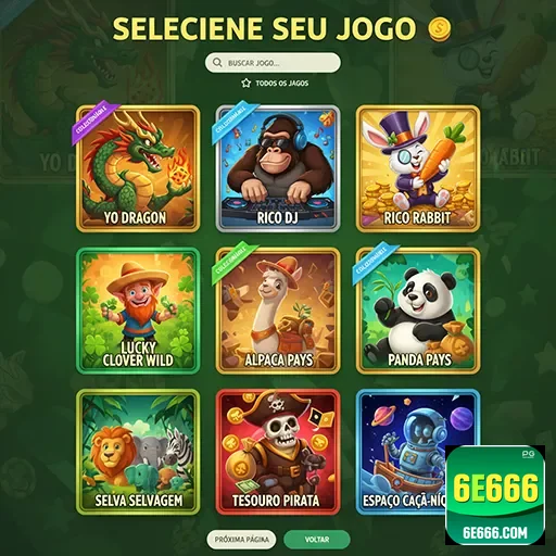Seleção de jogos de caça-níqueis no 6e666 com gráficos coloridos.