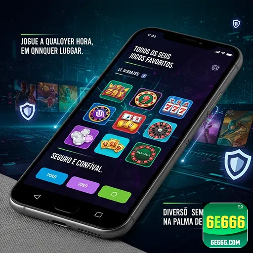 Tela do app 6e666 mostrando jogos e segurança avançada.