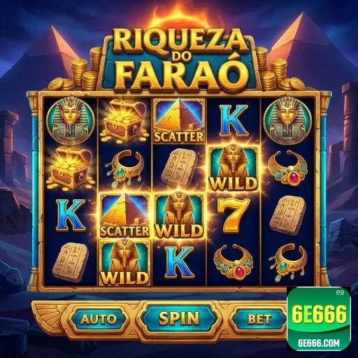 Interface do jogo 'Riqueza do Faraó' no 6e666.