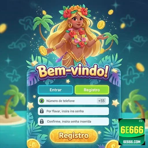 Tela de boas-vindas do site 6e666 com opções de registro.